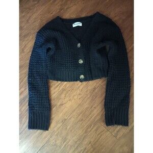 No Boundaries Long Sleeve Cropped Tight Knit Black Cardigan Size S (3-5)